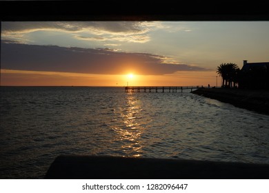 Sunset over pier