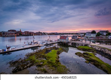 Sunset over piers in the Piscataqua River, in Portsmouth, New Hampshire.