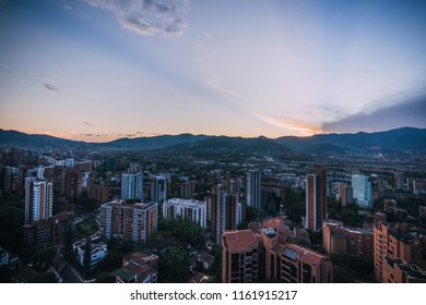 A Sunset Over The Poblado In Medellín Colombia.