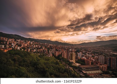 A Sunset Over The Poblado In Medellín Colombia.