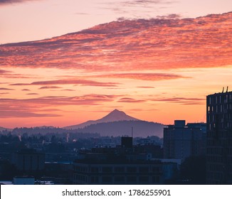 Sunset Over Portland Oregon With Mt Hood