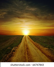 sunset over road