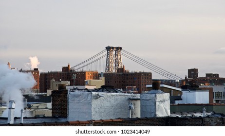 Sunset over the Rooftops of the East Village in Winter. New York. USA
