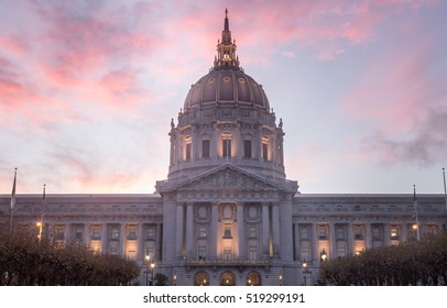 Sunset Over San Francisco City Hall Via Civic Center.