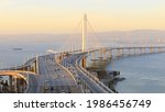 Sunset over the San Francisco-Oakland Bay Bridge Eastern Span. Treasure Island, San Francisco, California, USA.