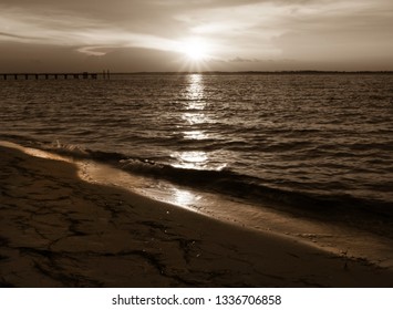 Sunset Over Santa Rosa Sound Florida Sepia