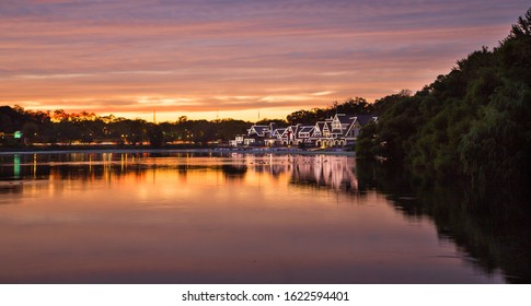 Sunset Over Schuylkill River Facing The Boat House Row In Philadelphia, PA/ USA On 09/19/2016