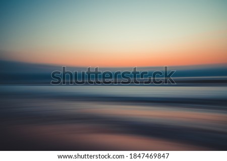 Sunset over the sea, abstract seascape background, line art, soft blur, water surface