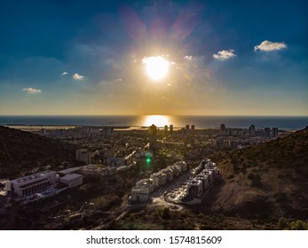 Sunset Over The Sea In The Coastal City Of Tirat Carmel In Northern Israel.