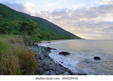 Sunset Over The Sea Off The Captain Cook Highway Between Cairns And Mossman In Far North Queensland, Australia