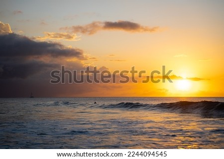 sunset over the sea, at Rincon, Puerto Rico
