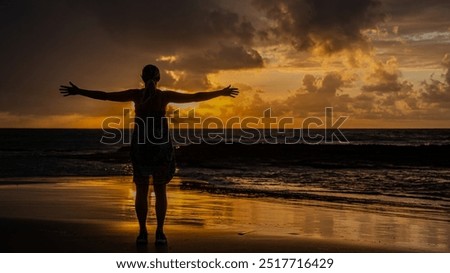 Similar – Image, Stock Photo Tropical sunset at Praia Emilia with silhouetted palm trees