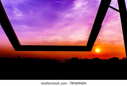 Sunset over the shadow of the window. In Samutprakan city, Thailand