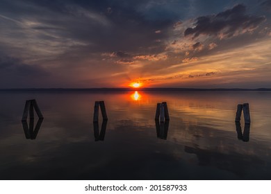 Sunset over shore.