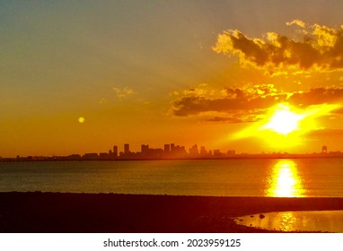 Sunset Over Shoreline In The Northeast United States