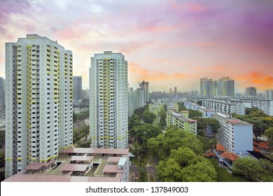 Sunset Over Singapore Government Public Housing Estate