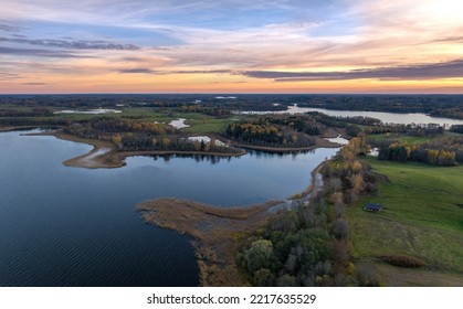 Sunset over Siver Lake, Ārdava Lake is also visible, in Latgale. - Shutterstock ID 2217635529
