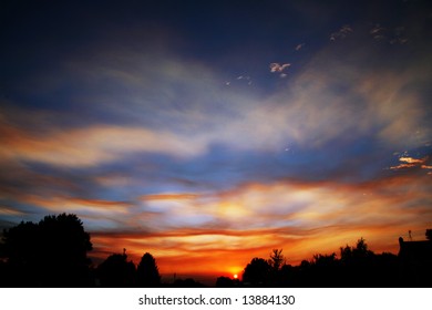 Sunset Over A Small Rural Town