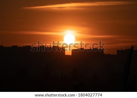 Sunset over Sofia, bulgaria, building shilouettes