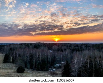 Sunset over spring landscape