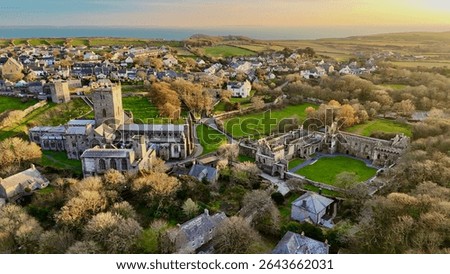 Sunset over St Davids Cathedral and the Bishop’s Palace in Pembrokeshire, Wales