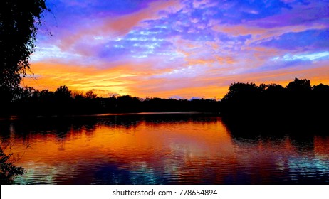 Sunset Over A St. Mary's Lake, University Of Notre Dame, South Bend, Indiana