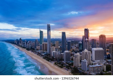 Sunset Over Surfers Paradise On The Gold Coast, QLD, Australia