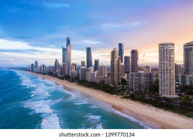 Sunset Over Surfers Paradise On The Gold Coast, QLD, Australia