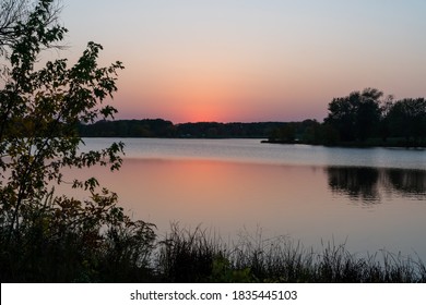 Sunset Over Tampier Lake In Palos Park, IL