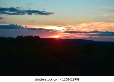 Sunset Over The Tikal National Park In Guatemala