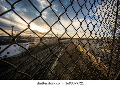 Sunset over Train Tracks in Suburbs of Chicago Wheaton Train Station