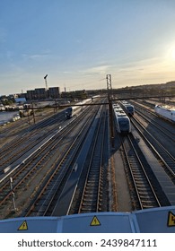 Sunset over trainyard in Denmark