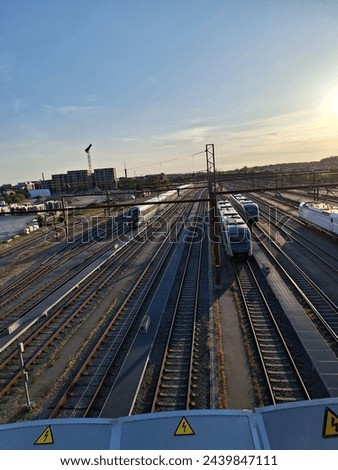 Sunset over trainyard in Denmark
