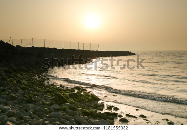 Sunset Over Umm Al Quwain Beach Stock Photo Edit Now