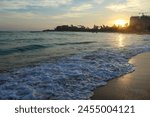 Sunset over the Unawatuna beach, Sri Lanka. Wallpaper background image with copy space for text