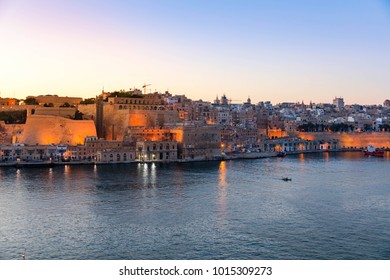 Sunset Over Valletta And The Grand Harbour, Malta