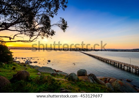 Sunset over the Victor Harbor, view from the Granite Island, South Australia