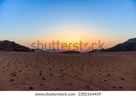 Sunset over the Wadi Rum desert in Jordan
