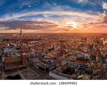 Sunset Over Wroclaw Aerial View
