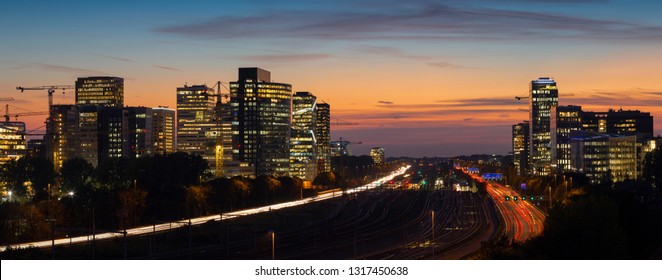 Sunset Over Zuidas The Commercial And Business Zone Of Amsterdam