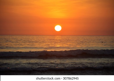 Sunset In The Pacific Ocean.