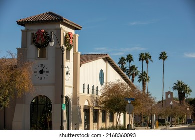 Sunset Palm View Of Historic Downtown Coachella, California, USA.