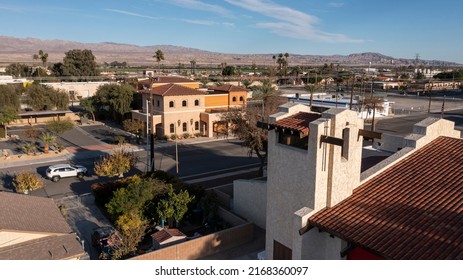 Sunset Palm View Of Historic Downtown Coachella, California, USA.