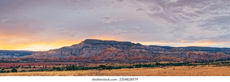 Sunset Panorama of Geological Layers of Ghost Ranch - Abiquiu New Mexico Land of Enchantment - Powered by Shutterstock