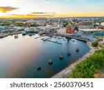 Sunset panorama view of Cardiff bay in Wales.