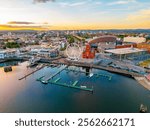 Sunset panorama view of Cardiff bay in Wales.