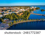 Sunset panorama view of center of Finnish town Vaasa.