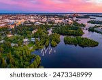 Sunset panorama view of Finnish town Oulu.