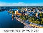 Sunset panorama view of industrial part of Finnish town Vaasa.