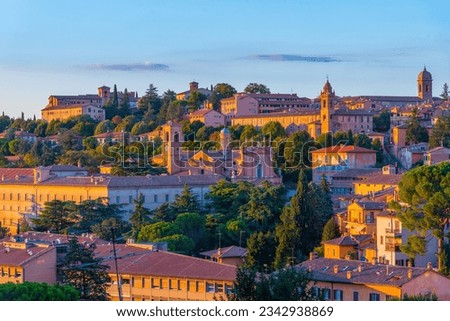 Sunset panorama view of Italian town Perugia.